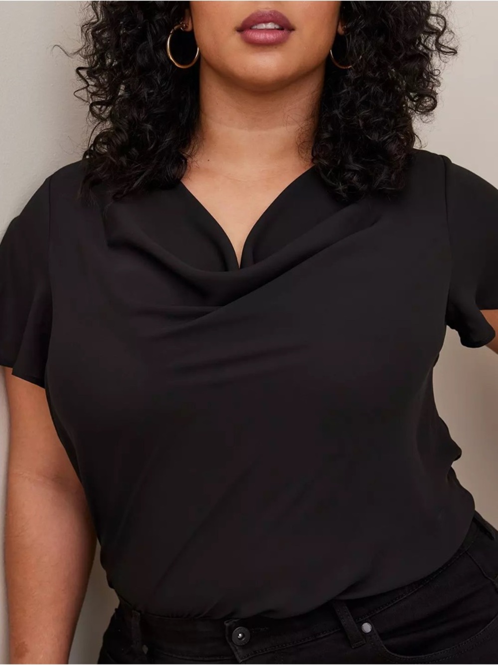 Torrid | Black Sheer Flowy Georgette Cowl-Neck Short-Sleeve Blouse Sz 4X